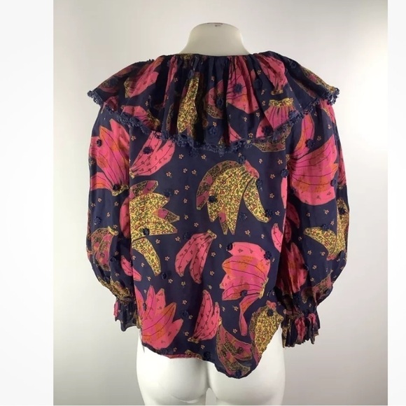Farm Rio Sz S Patchwork Bananas Peasant Top Multicolor 100% Cotton Pullover - Picture 5 of 8